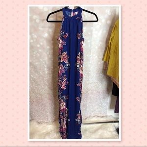 Exhilaration blue floral maxi dress with pockets